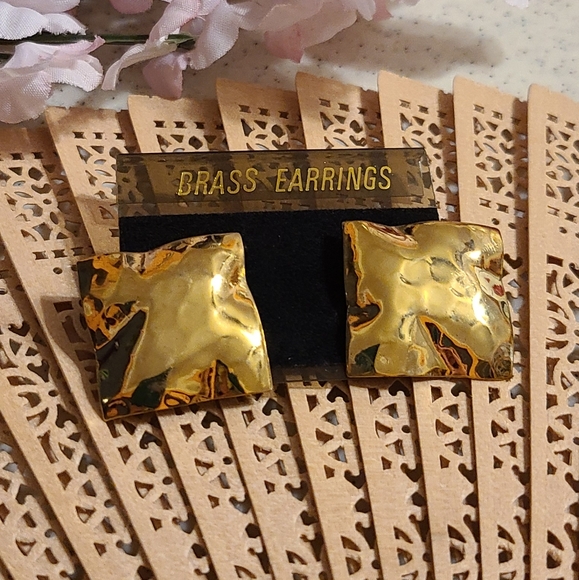 80's earrings Brass for sale - Picture 3 of 14